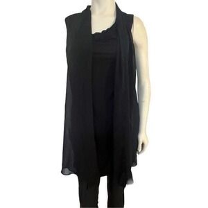 White House Black Market Black Jersey Top w/Sheer Attached Front Panels M